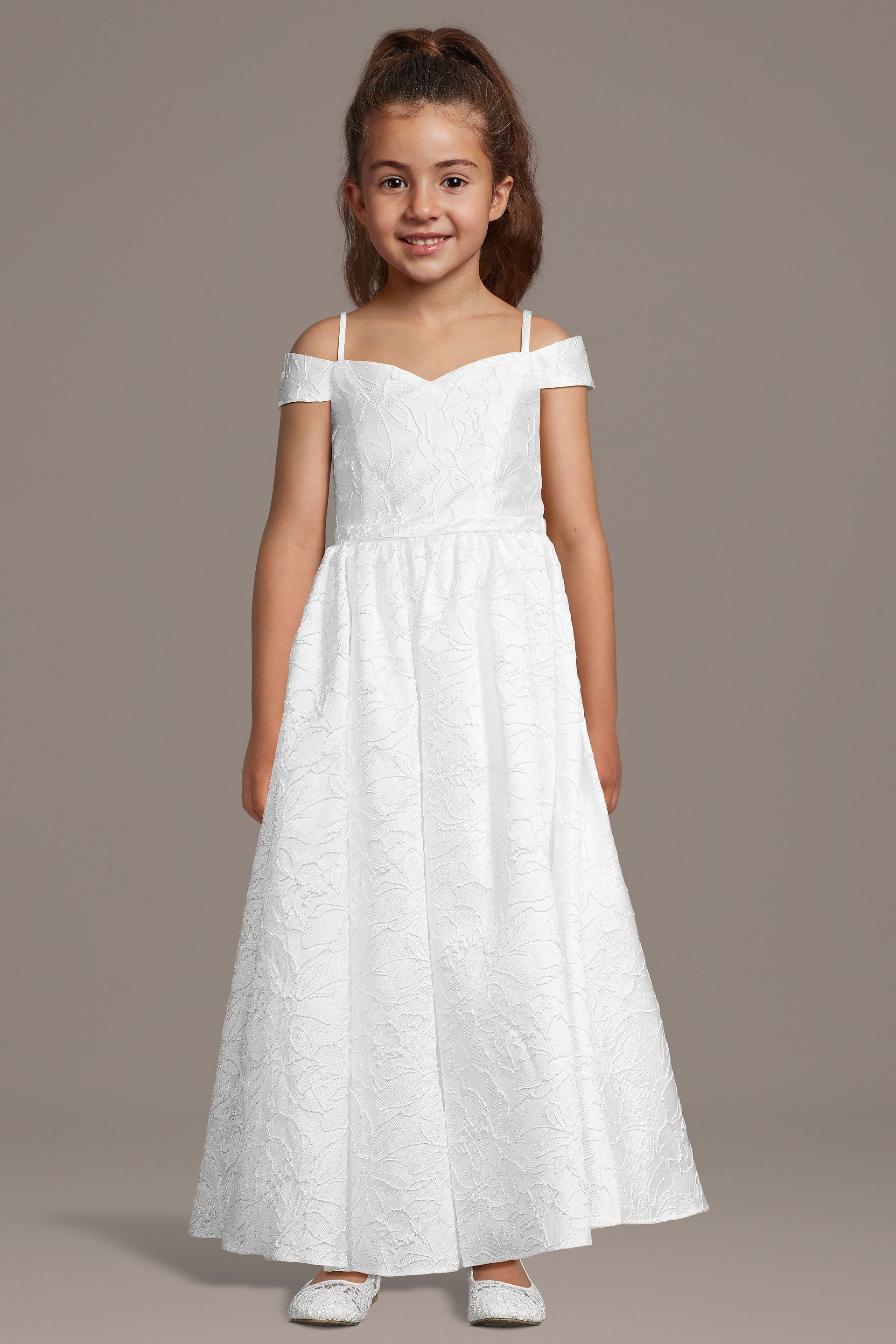 Brocade Off-the-Shoulder Flower Girl Dress
